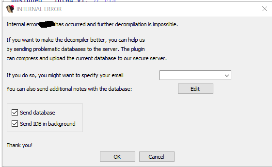 IDA Internal Error 1